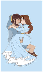 Rule 34 | 1boy, 1girl, blue eyes, breasts, brown hair, carrying, dress, elf, face-to-face, green dress, grin, hat, highres, jewelry, link, lipstick, long hair, makeup, necklace, nintendo, pointy ears, princess carry, princess zelda, smile, the legend of zelda, tiara, zelda ii: the adventure of link