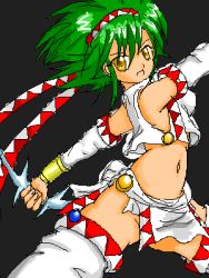 Rule 34 | 1girl, annet myer, el viento, green hair, lowres, open mouth, solo, weapon