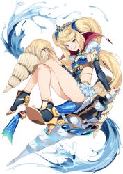 Rule 34 | 1girl, blonde hair, blue eyes, breasts, chest jewel, dress, gem, hair ornament, high heels, highres, long hair, looking at viewer, official art, sheba (xenoblade), simple background, smile, solo, twintails, water, xenoblade chronicles (series), xenoblade chronicles 2