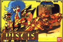 Rule 34 | 1boy, armor, blue eyes, blue hair, cover, elbow gloves, figure, flower, gauntlets, gloves, jewelry, lips, long hair, male focus, matching hair/eyes, mouth hold, official art, pisces aphrodite, rose, saint seiya, saint seiya figures, scan, shiny clothes, solo, spanish text