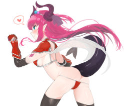 Rule 34 | 10s, 1girl, arched back, armor, ass, back, bikini, bikini armor, black gloves, black thighhighs, blue eyes, blush, breasts, butt crack, cape, choker, closed mouth, curled horns, dragon girl, dragon horns, dragon tail, earrings, elbow gloves, elizabeth bathory (brave) (fate), elizabeth bathory (fate), eyebrows, fang, fate/extra, fate/extra ccc, fate/grand order, fate (series), from side, gauntlets, gloves, groin, hand up, heart, highres, horns, jewelry, legs apart, long hair, lowleg, lowleg bikini, nito (siccarol), oversized clothes, pauldrons, paw pose, pink hair, pointy ears, profile, purple hair, red armor, red bikini, red choker, shoulder armor, shoulder blades, sideboob, sidelocks, simple background, small breasts, solo, spoken heart, string bikini, swimsuit, tail, tears, thighhighs, thighs, tiara, vambraces, white background, white cape