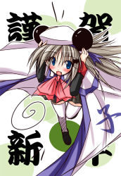 Rule 34 | 1girl, blue eyes, bow, cape, fang, hat, little busters!, noumi kudryavka, pink bow, silver hair, solo, thighhighs, umesato yukino