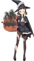 Rule 34 | 10s, 1girl, eyewear strap, full body, hat, jack-o&#039;-lantern, jiji (aardvark), kantai collection, official art, pantyhose, pumpkin, roma (kancolle), smoke, solo, torn clothes, torn pantyhose, transparent background, witch, witch hat