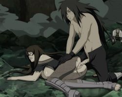 Rule 34 | 1girl, 2boys, a (naruto), breasts, clenched teeth, clothed sex, defeat, fishnets, forced, gloves, highres, long hair, multiple boys, naruto, naruto (series), nipples, penis, pussy, rape, rinnegan, sex, tears, teeth, terumi mei, torn clothes, uchiha madara, uncensored, vaginal