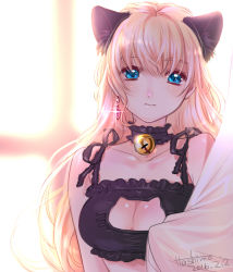 Rule 34 | 10s, 1girl, 2016, alternate costume, animal ears, artist name, backlighting, bad id, bad pixiv id, bell, blonde hair, blue eyes, breasts, cat cutout, cat ears, cat lingerie, choker, cleavage cutout, closed mouth, clothing cutout, curtain grab, curtains, dated, earrings, frills, hashimo kikuri, jewelry, jingle bell, large breasts, lens flare, long hair, looking at viewer, macross, macross frontier, meme attire, neck bell, sheryl nome, signature, solo, upper body, window