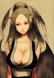 Rule 34 | 1girl, breasts, capcom, cleavage, cosplay, fatal fury, fumio (rsqkr), head wings, japanese clothes, kimono, large breasts, morrigan aensland, sepia, shiranui mai, sketch, snk, solo, the king of fighters, vampire (game), wings, yukata