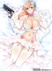 Rule 34 | 1girl, babydoll, bare shoulders, bed, blonde hair, blue eyes, blush, bow, breasts, bridal veil, bride, character name, cleavage, collarbone, commentary request, copyright name, dress, elbow gloves, flower, frills, garter belt, garter straps, gloves, groin, gun, hair flower, hair ornament, holding, holding gun, holding weapon, jewelry, jill valentine, large breasts, lingerie, long hair, looking at viewer, lying, nagare, navel, on back, on bed, panties, pink bow, pink flower, resident evil, resident evil 5, rose, satin, satin lingerie, skindentation, smile, solo, thigh gap, thighhighs, thighs, underwear, veil, weapon, wedding dress, white gloves, white panties, white theme, white thighhighs