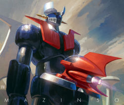 Rule 34 | aircraft, anniversary, cloud, flying, fmu, highres, mazinger (series), mazinger z, mazinger z (mecha), mecha, no humans, pilder, robot, science fiction, sky, solo, super robot, thrusters