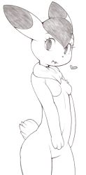Rule 34 | 1girl, breasts, female focus, furry, furry female, monochrome, simple background, sindoll, small breasts, solo, white background