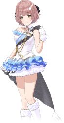 Rule 34 | 1girl, brown hair, dress, frilled dress, frills, fur trim, gloves, hair ornament, idol, idol clothes, idolmaster, idolmaster shiny colors, idolmaster shiny colors song for prism, ikuta haruki, official art, solo, transparent background, yellow eyes