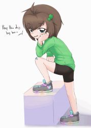 Rule 34 | 1girl, ahoge, animated, animated gif, black footwear, black shorts, brown hair, child, english text, freckles, full body, green eyes, green jacket, green shirt, hand on own cheek, hand on own face, heart, indie virtual youtuber, jacket, light up sneakers, lily hopkins, long sleeves, looking at viewer, medium hair, messy hair, mitchan, multicolored clothes, multicolored footwear, open mouth, shirt, shoes, shorts, sneakers, speech bubble, velcro, velcro footwear, virtual youtuber