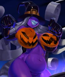 Rule 34 | 1girl, belly, bikini, bikini top only, blue lips, bodypaint, breasts, colored skin, cowboy shot, elbow gloves, gloves, halloween, hat, huge breasts, inverted nipples, jack-o&#039;-lantern, lips, lipstick, long hair, makeup, mario (series), navel, nintendo, nipples, no eyes, nude, painted clothes, paper mario, paper mario: the thousand year door, plump, puffy nipples, purple skin, pussy, shadow queen, silver hair, solo, swimsuit, the boogie, thighs, uncensored, undressing, untied bikini, very long hair, witch hat