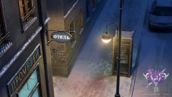 Rule 34 | arsenixc, building, car, city, cyrillic, fate/stay night, fate (series), glass, heaven&#039;s feel, light, light rays, motor vehicle, night, official art, outdoors, phone booth, road, russian text, scenery, sign, snow, street, translated, window