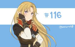 Rule 34 | 1girl, armor, blonde hair, blue eyes, breastplate, clarisse (fire emblem), closed mouth, fingerless gloves, fire emblem, fire emblem: new mystery of the emblem, fire emblem heroes, gloves, highres, juria0801, long hair, nintendo, simple background, solo, twitter username, upper body