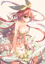 Rule 34 | 1girl, bare arms, bare shoulders, breasts, brown eyes, cleavage, collarbone, granblue fantasy, hair between eyes, kneeling, large breasts, leaf, long hair, looking at viewer, miniskirt, mizuno sao, monster girl, navel, plant girl, purple hair, revealing clothes, skirt, solo, thighs, very long hair, white skirt, yggdrasil (granblue fantasy)
