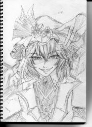 Rule 34 | 1girl, aidesu (daddy-carsi), alternate costume, bad id, bad pixiv id, bridal gauntlets, fangs, female focus, flower, graphite (medium), greyscale, grin, hat, hat flower, koumajou densetsu, koumajou densetsu 1, monochrome, remilia scarlet, scan, slit pupils, smile, smirk, solo, touhou, traditional media