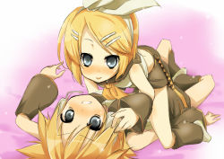 Rule 34 | 1boy, 1girl, bad id, bad pixiv id, blonde hair, blush, brother and sister, couple, girl on top, hair ornament, hair ribbon, hairclip, hetero, incest, kagamine len, kagamine rin, lying, ribbon, siblings, tensousui, twincest, twins, vocaloid, you gonna get raped