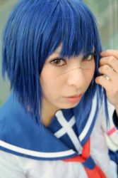 Rule 34 | ari (model), blue hair, busou renkin, cosplay, highres, photo (medium), school uniform, serafuku, tsumura tokiko