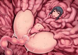 Rule 34 | 10s, 1girl, anal, anus, ass, black hair, fucked silly, fusou (kancolle), ishimiso (ishimura), kantai collection, meat wall, monster, red eyes, slime, solo, spread legs, tentacle pit, tentacles, vore