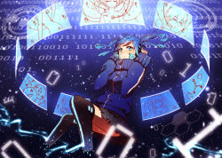Rule 34 | 1girl, azami (kagerou project), bad id, bad pixiv id, binary, blue eyes, blue hair, cable, closed eyes, ene (kagerou project), enomoto takane, jacket, jersey, kagerou project, kokonose haruka, looking at viewer, majiang, mole, mole under eye, monitor, nude, spoilers, thighhighs, track jacket, twintails, vocaloid, zettai ryouiki