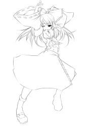 Rule 34 | 1girl, ascot, bow, collar, detached sleeves, dress, female focus, greyscale, hair bow, hakurei reimu, hermmy, long sleeves, looking at viewer, monochrome, sidelocks, simple background, solo, touhou, white background
