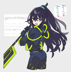 Rule 34 | 1boy, armor, black armor, black eyes, black gloves, black hair, blue eyes, commentary request, from behind, glaive (polearm), gloves, half updo, heterochromia, highres, holding, holding polearm, holding weapon, hong lu (project moon), limbus company, long hair, looking at viewer, male focus, open mouth, polearm, project moon, shiki (shikki46), sidelocks, smile, solo, translation request, very long hair, weapon