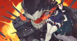 Rule 34 | 10s, 1girl, abyssal ship, bad id, bad pixiv id, battleship princess, black dress, black hair, breasts, dress, female focus, horns, kantai collection, large breasts, long hair, mask alice, pale skin, short dress, skin-covered horns, smile, solo, very long hair
