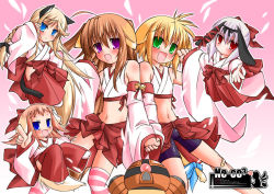 Rule 34 | 5girls, adapted uniform, animal ears, flat chest, japanese clothes, jun&#039;you maru, miko, multiple girls, navel, nontraditional miko