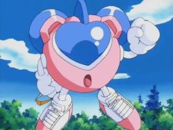 Rule 34 | animated, animated gif, cloud, flying, gloves, gymnastics ribbon, heart, konami, open mouth, pink footwear, ribbon, robot, shoes, sky, sneakers, tree, twinbee, white gloves, winbee