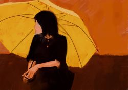 Rule 34 | 1girl, black dress, black hair, closed mouth, commentary request, dress, gemi, highres, holding, holding umbrella, original, profile, solo, umbrella