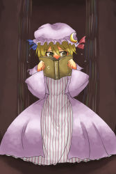Rule 34 | 1girl, blonde hair, book, cosplay, female focus, harusame (unmei no ikasumi), hat, indoors, lunasa prismriver, patchouli knowledge, patchouli knowledge (cosplay), solo, touhou