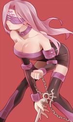 Rule 34 | 1girl, blindfold, boots, breasts, chain, collar, dagger, facial mark, fate/hollow ataraxia, fate/stay night, fate (series), forehead mark, highres, knife, large breasts, lonelyethyl, long hair, medusa (fate), medusa (rider) (fate), nameless dagger (fate), purple hair, solo, thigh boots, thighhighs, very long hair, weapon