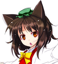 Rule 34 | 1girl, :o, akino sora, animal ears, bow, bowtie, brown hair, cat ears, cat girl, chen, female focus, hat, open mouth, orange eyes, outstretched arms, portrait, sketch, solo, spread arms, touhou, tsurime