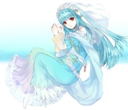 Rule 34 | 1girl, artist request, bare shoulders, blue hair, cape, dress, fire emblem, fire emblem: the blazing blade, fire emblem heroes, hair ornament, long hair, looking at viewer, ninian, nintendo, official alternate costume, red eyes, smile, solo, white background