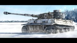 Rule 34 | caterpillar tracks, commentary, day, english commentary, forest, highres, kk90, letterboxed, military, military vehicle, motor vehicle, nature, no humans, original, sky, snow, snowing, tank, tiger i, tree, vehicle focus