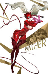 Rule 34 | 1girl, aqua eyes, artist name, blonde hair, bodysuit, boots, breasts, carmen (persona 5), cat mask, cat tail, cigar, cleavage, cleavage cutout, clothing cutout, commentary, english commentary, english text, fake tail, floating hair, full body, gloves, gold, hands up, heart, high heel boots, high heels, highres, holding, holding whip, instagram logo, latex, leaning forward, leaning to the side, long hair, mask, medium breasts, nikusenpai, parted lips, persona, persona 5, pink gloves, red bodysuit, red footwear, red lips, red mask, solo, tail, takamaki anne, thigh boots, twintails, twitter logo, twitter username, watermark, whip