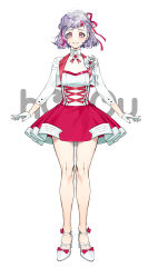 Rule 34 | 1girl, absurdres, artist request, bare legs, bow, collar, copyright name, cropped jacket, cross-laced clothes, cross-laced dress, dress, footwear bow, gloves, hair ribbon, half gloves, high heels, highres, houou project, idol, jacket, lapel pin, logo, mouse (animal), multicolored hair, neck ribbon, official art, pink eyes, purple hair, red bow, red dress, red hair, red ribbon, ribbon, short dress, short hair, smile, solo, standing, streaked hair, two-tone dress, veil, virtual youtuber, white background, white bow, white collar, white dress, white footwear, white gloves, white jacket, zakuro (houou project)