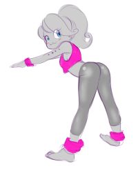 Rule 34 | 1girl, :3, ass, blue eyes, colored skin, dragon ball, dragon ball xenoverse, female focus, female majin, full body, grey skin, highres, majin (race), partially colored, puddin, sketch, solo, team four star, white background, yoga