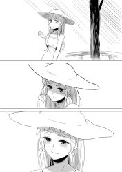 Rule 34 | 10s, 1girl, alternate costume, casual, comic, dress, gloves, greyscale, hair ribbon, hat, kantai collection, long hair, monochrome, murakumo (kancolle), nathaniel pennel, personification, ribbon, silent comic, solo, sun hat, sundress, watch