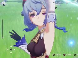 Rule 34 | 1girl, 3d, animated, black gloves, blue hair, bow, ganyu (genshin impact), genshin impact, gloves, grass, open mouth, purple eyes, video, weapon