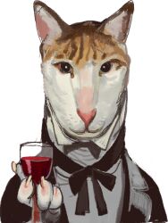 Rule 34 | alcohol, animal, animal focus, black jacket, cat, collared shirt, cup, drinking glass, holding, holding cup, jacket, looking at viewer, mossacannibalis, no humans, original, shirt, solo, suit jacket, white background, white shirt, wine, wine glass