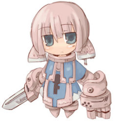 Rule 34 | 7010, armor, blue eyes, chibi, lowres, solo, sword, weapon