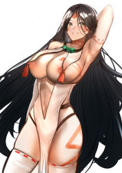 Rule 34 | 1girl, breast curtains, breasts, brown eyes, brown hair, facial mark, fate/grand order, fate (series), forehead, forehead mark, himiko (fate), jikihatiman, large breasts, long hair, looking at viewer, nipples, solo, thighs