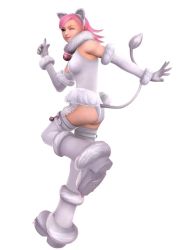 Rule 34 | 1girl, 3d, alternate costume, animal ears, ass, bare shoulders, bell, boots, breasts, cat, cat ears, cat tail, fur trim, garter straps, kof: maximum impact, leotard, mignon beart, official art, one eye closed, pink hair, short hair, snk, solo, tail, the king of fighters, thigh boots, thighhighs