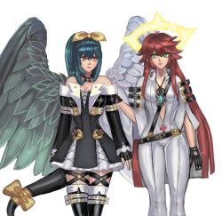 Rule 34 | absurdres, ankh, ankh necklace, asymmetrical wings, bodysuit, dizzy (guilty gear), dress, green eyes, guilty gear, guilty gear strive, highres, jack-o&#039; valentine, long hair, moontears, ponytail, red eyes, red hair, redesign, ribbon, tail, thighhighs, wings