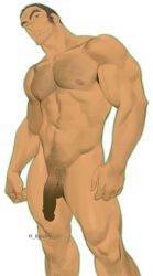Rule 34 | 0picky, 1boy, abs, adam&#039;s apple, bara, beard stubble, blank censor, buzz cut, censored, chest hair, completely nude, facial hair, feet out of frame, flaccid, golden kamuy, green outline, hairy, head tilt, highres, large pectorals, looking at viewer, male focus, male pubic hair, mature male, muscular, muscular male, navel, navel hair, nipple hair, nipples, nude, outline, pectorals, penis, pubic hair, short hair, solo, sparse leg hair, sparse navel hair, standing, stomach, stubble, tanigaki genjirou, thick chest hair, thick eyebrows, thick neck, thick thighs, thighs, very short hair