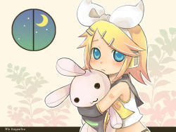 Rule 34 | 1girl, aged down, arm tattoo, bad id, bad pixiv id, bare shoulders, blonde hair, blouse, blue eyes, blush, closed mouth, crescent, crescent moon, detached sleeves, hugging doll, expressionless, hair ornament, hairclip, kagamine rin, looking at viewer, moon, number tattoo, hugging object, round window, sailor collar, shirt, short hair, short sleeves, sky, sleeveless, sleeveless shirt, sleeves past wrists, solo, star (sky), starry sky, stuffed animal, stuffed rabbit, stuffed toy, suzushiro haru, swept bangs, tattoo, upper body, vocaloid, white shirt, window