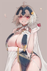 Rule 34 | 1girl, ahoge, alternate costume, azur lane, bad id, bad pixiv id, blush, breast curtains, breast hold, breasts, china dress, chinese clothes, clenched teeth, condom, condom wrapper, cosplay, dress, fate/grand order, fate (series), garter straps, gloves, hair ornament, half gloves, headpiece, holding, jeanne d&#039;arc (fate), jeanne d&#039;arc alter (avenger) (fate), jeanne d&#039;arc alter (fate), large breasts, looking at viewer, neckwear between breasts, red eyes, revealing clothes, see-through, see-through sleeves, short hair, silver hair, simple background, sirius (azur lane), sirius (azur lane) (cosplay), sirius (azure horizons) (azur lane), solo, suou-sensei, teeth, white gloves, yellow eyes