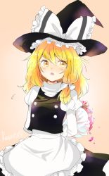 Rule 34 | 1girl, blonde hair, bow, flower, hat, highres, kirisame marisa, long hair, open mouth, rosette (roze-ko), solo, touhou, witch hat, yellow eyes
