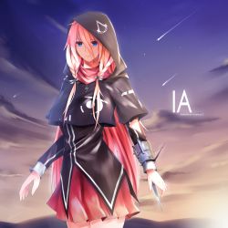 Rule 34 | 1girl, absurdres, arms at sides, assassin&#039;s creed (series), braid, cevio, character name, cowboy shot, hair between eyes, highres, ia (vocaloid), long hair, miniskirt, mountainous horizon, outdoors, shooting star, skirt, solo, songjiangcc, star (sky), twin braids, v-shaped eyebrows, very long hair, vocaloid